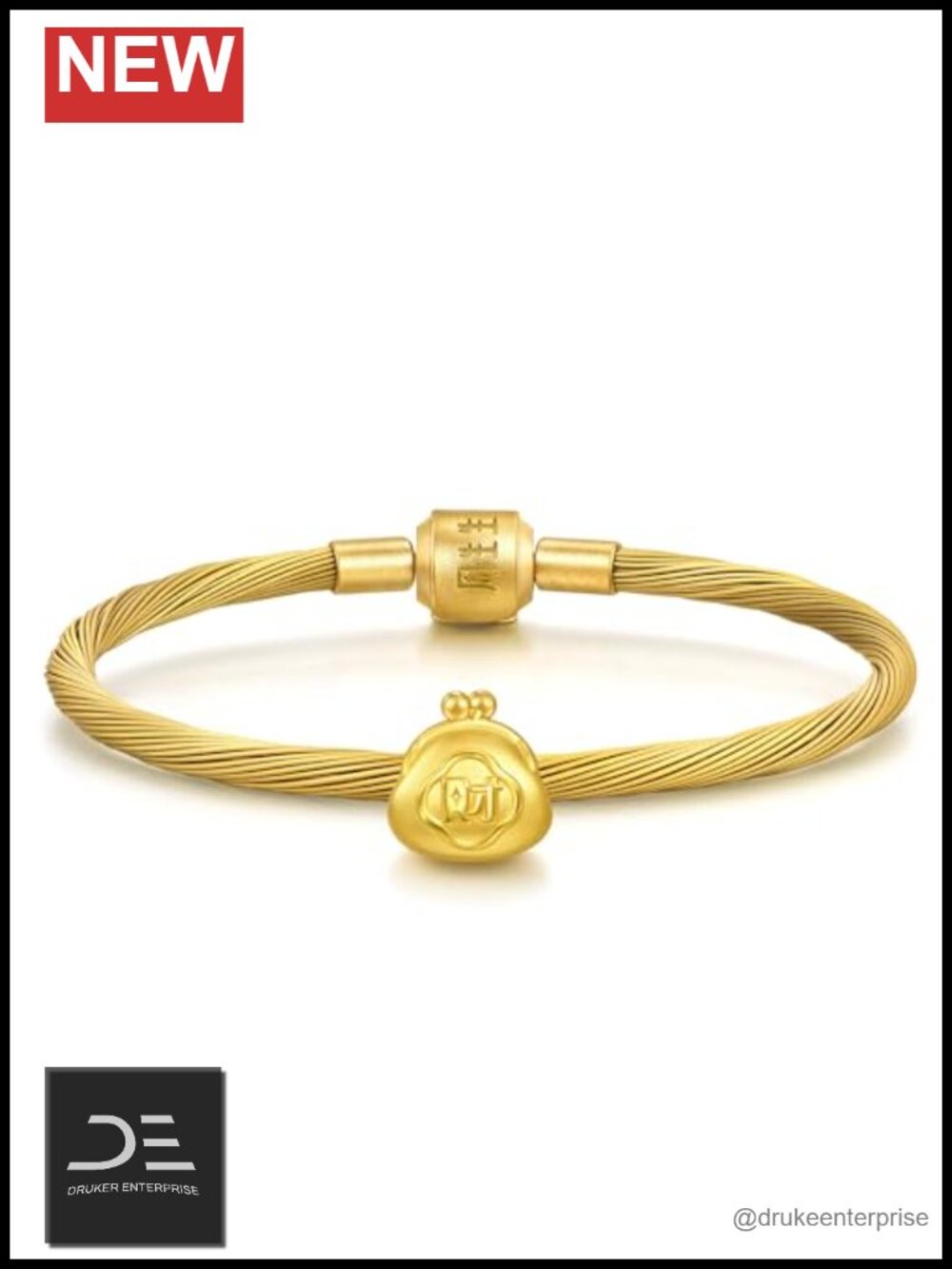 24K Gold Charm Bracelet 999 Gold Electroforming Chinese Fortune Wallet Charm
